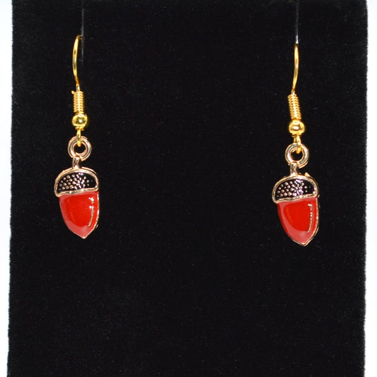 Fall Small Red Acorn Earrings