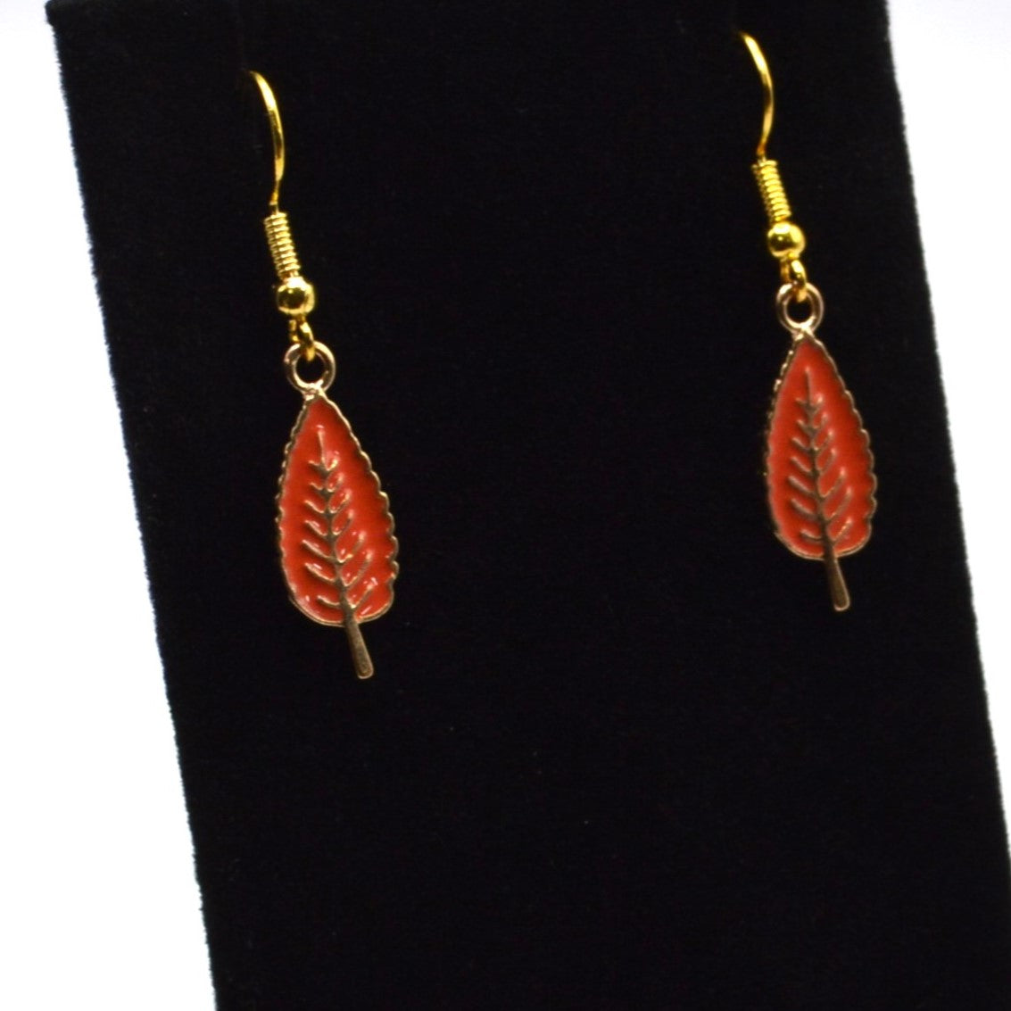 Small Orange Leaf Earrings