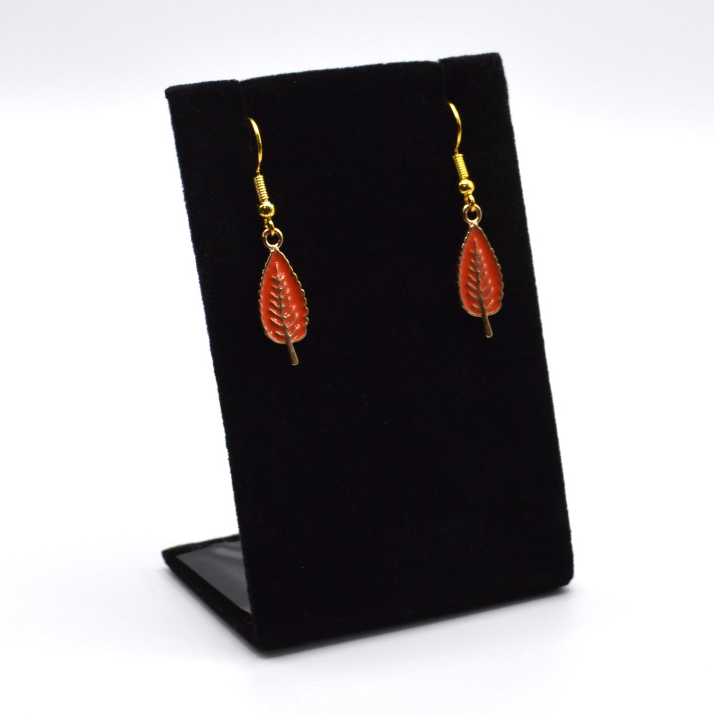 Small Orange Leaf Earrings