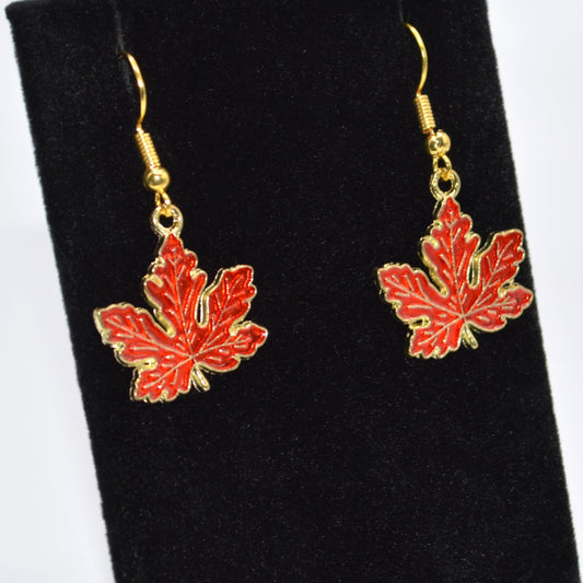 Shiny Orange Maple Leaf Earrings