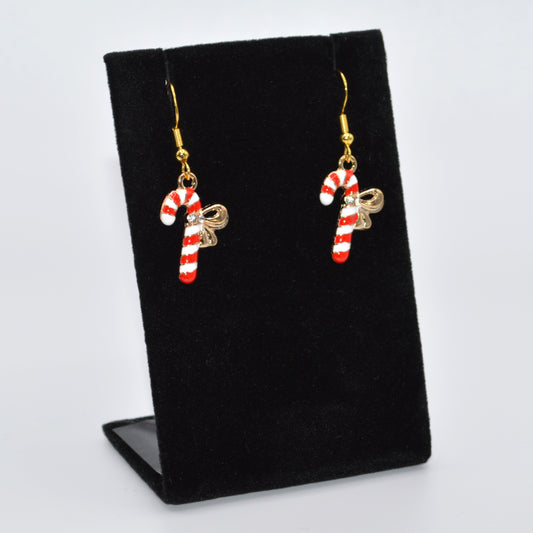 Candy Cane with Rhinestones Christmas Earrings