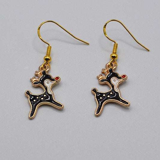 Brown Reindeer Christmas Earrings