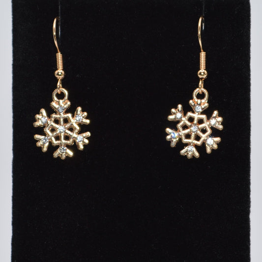 Gold Rhinestone Snowflake Winter Christmas Earrings