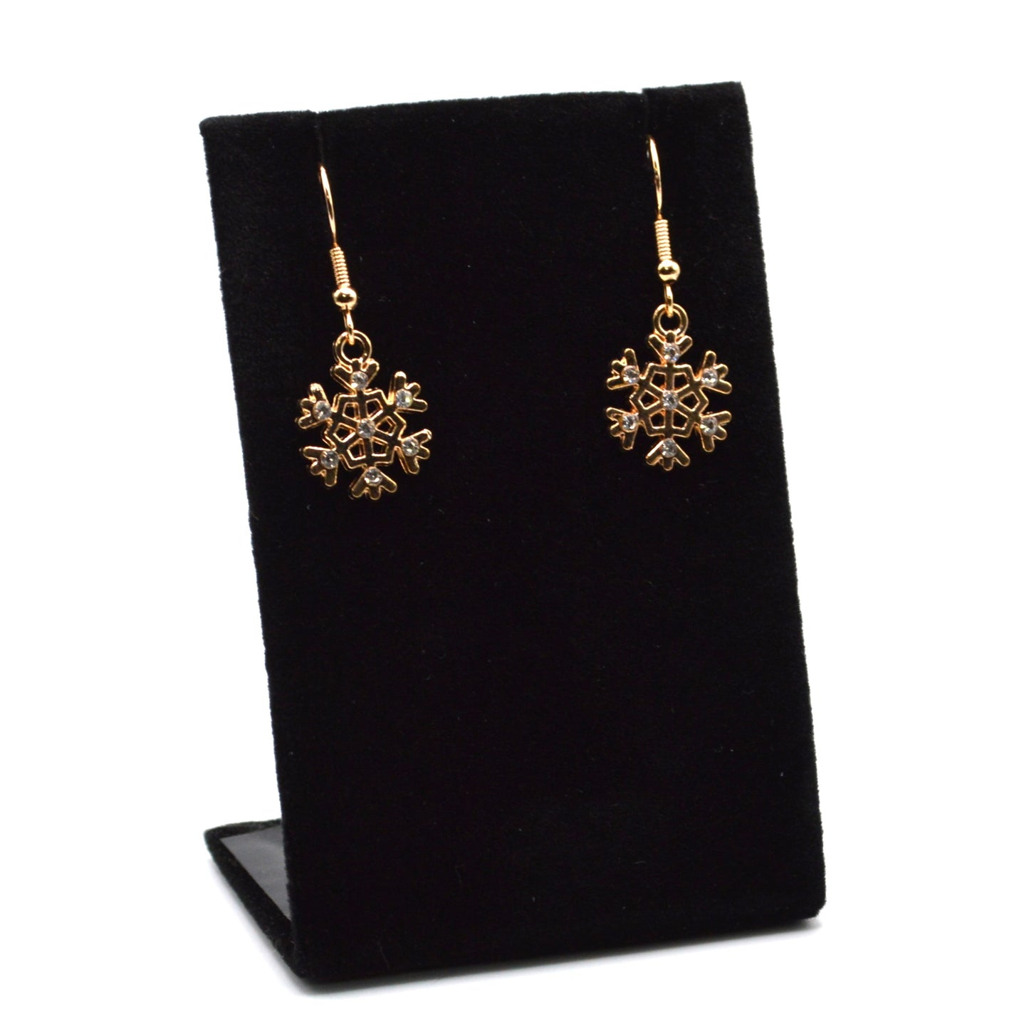 Gold Rhinestone Snowflake Winter Christmas Earrings