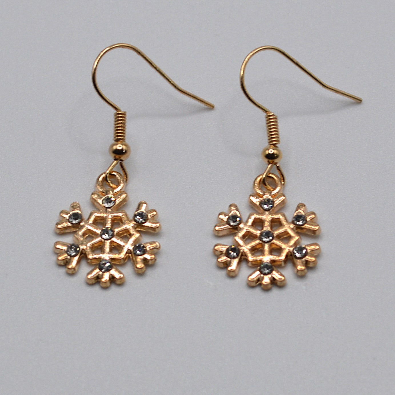 Gold Rhinestone Snowflake Winter Christmas Earrings