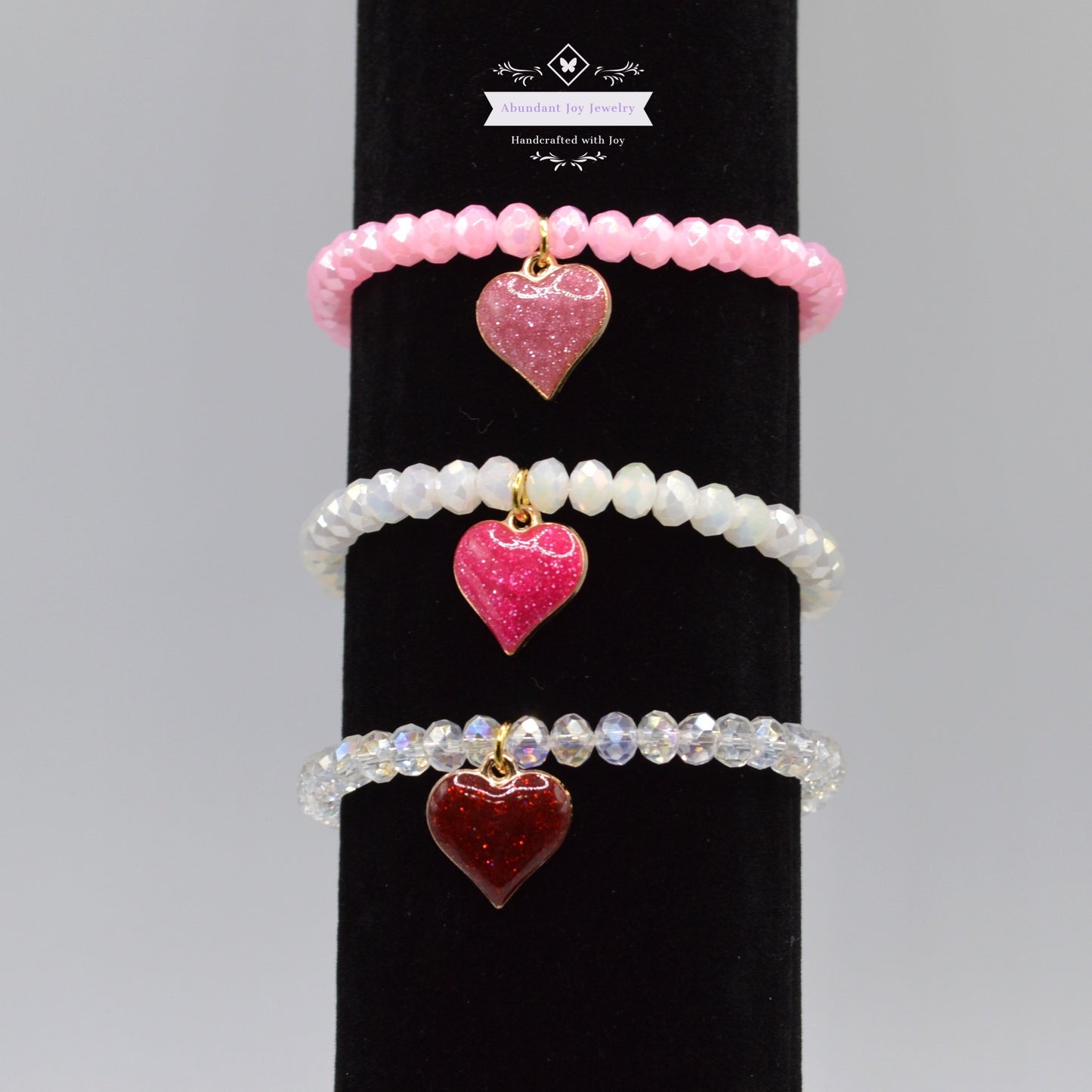 Heart Charm Crystal Beaded Stretch Bracelet