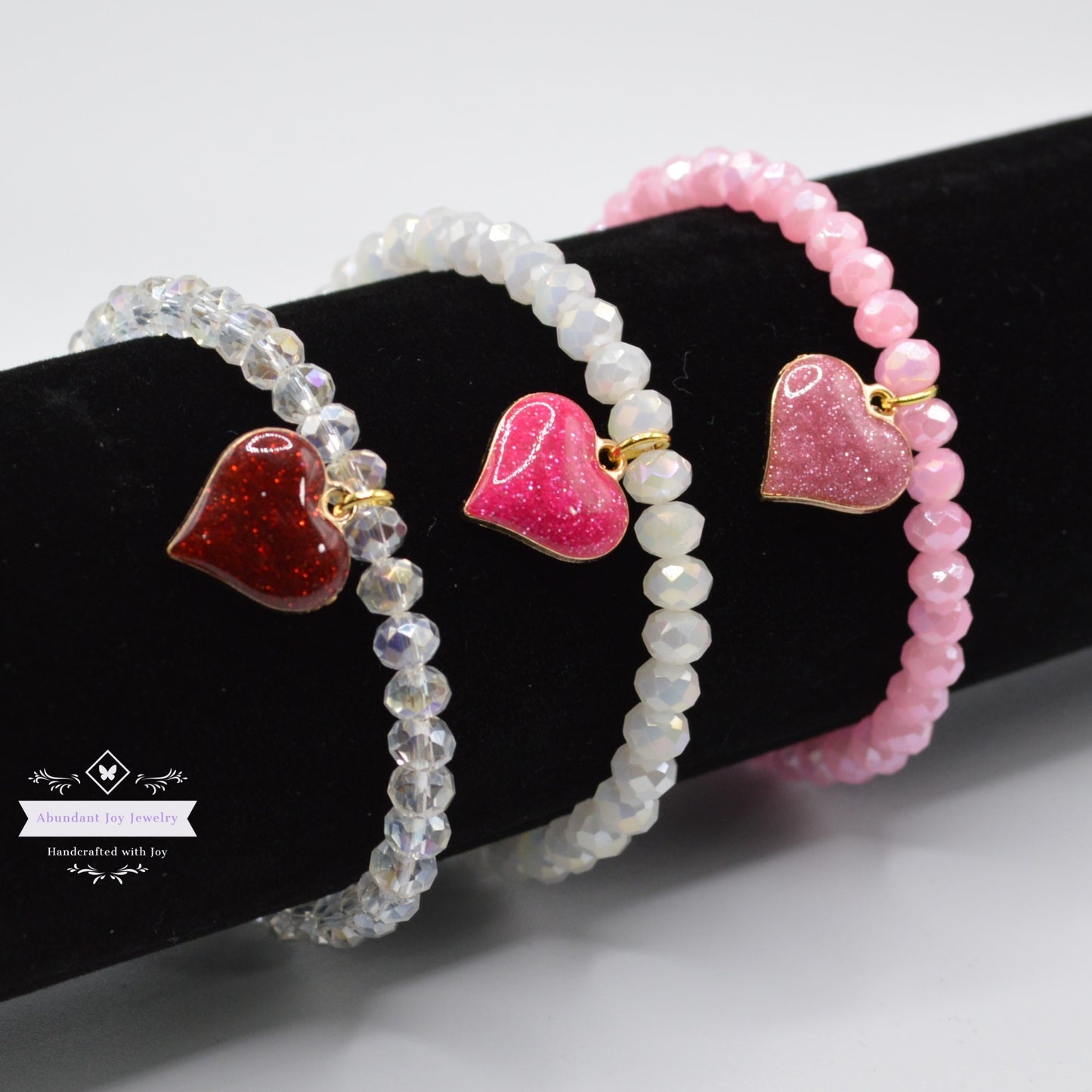 Heart Charm Crystal Beaded Stretch Bracelet