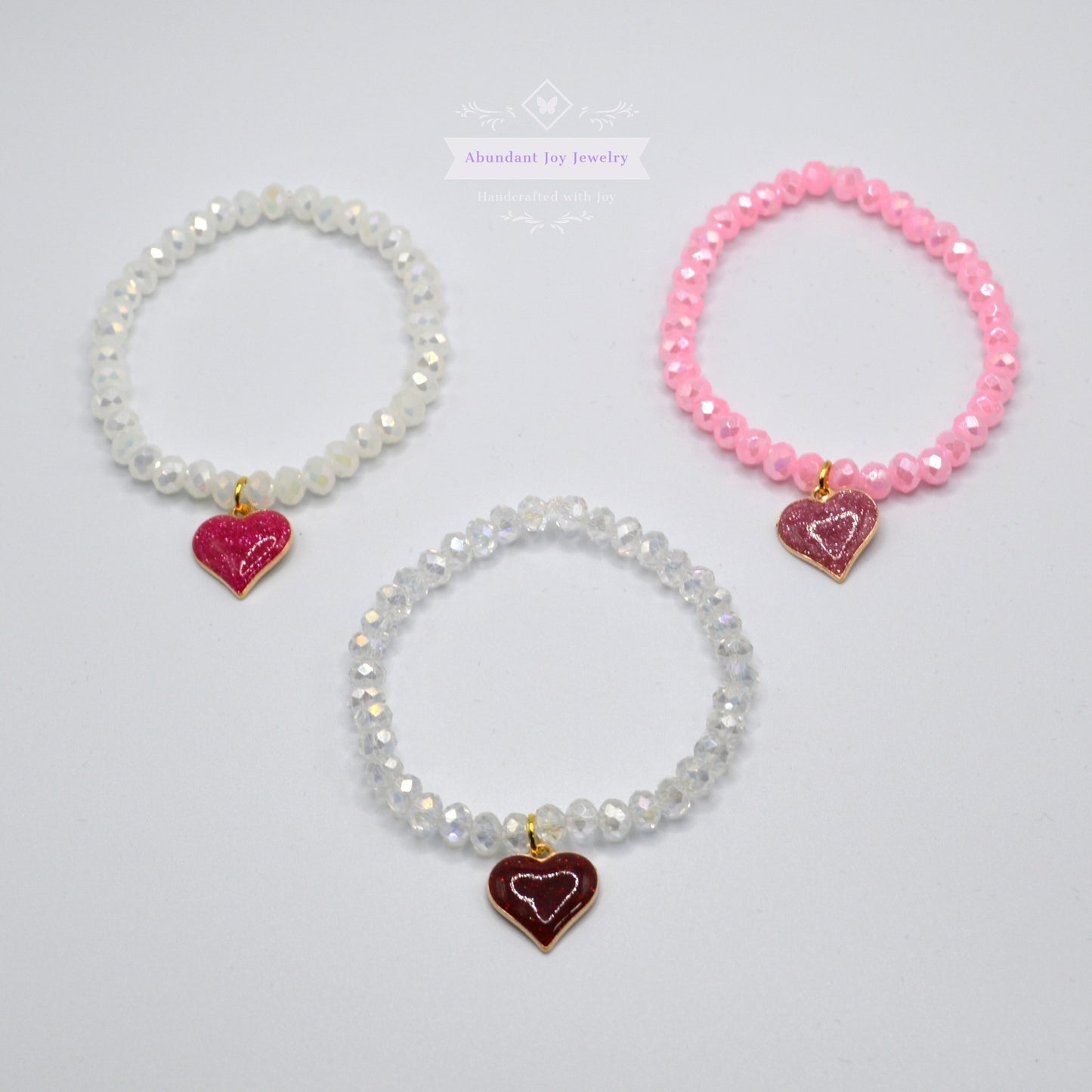 Heart Charm Crystal Beaded Stretch Bracelet