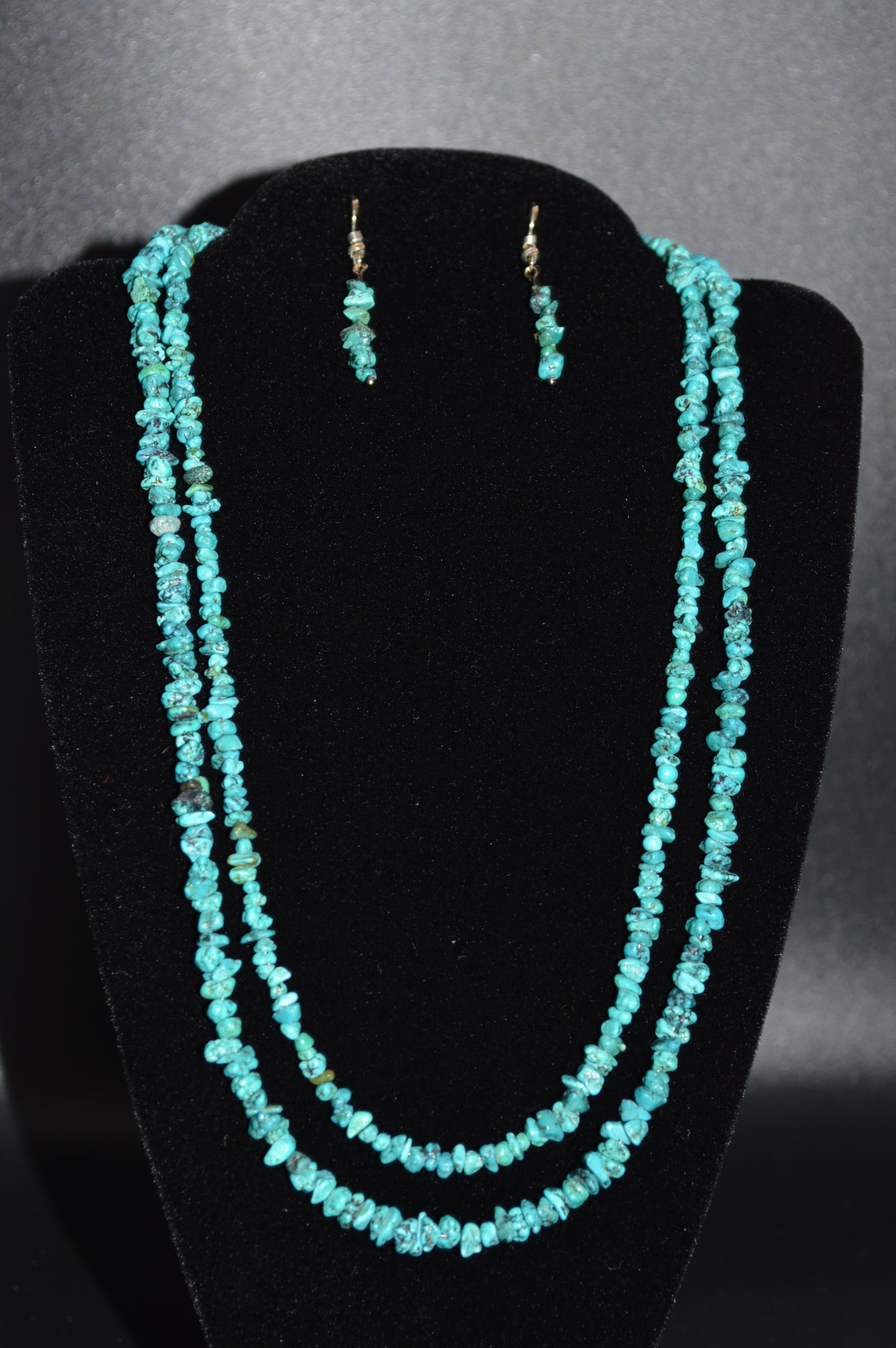 Turquoise Chips Double Stranded Necklace and Earring Set
