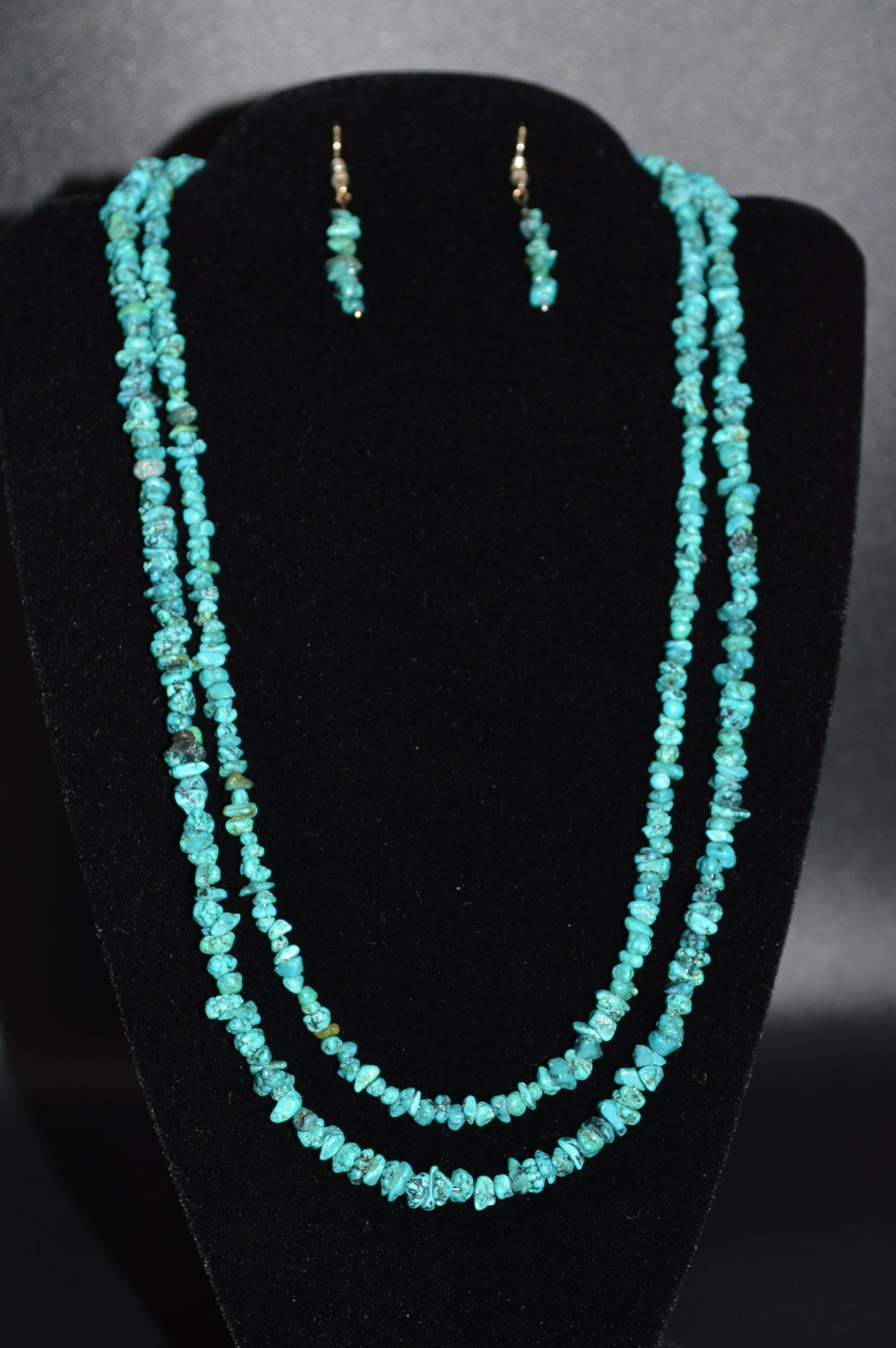 Turquoise Chips Double Stranded Necklace and Earring Set