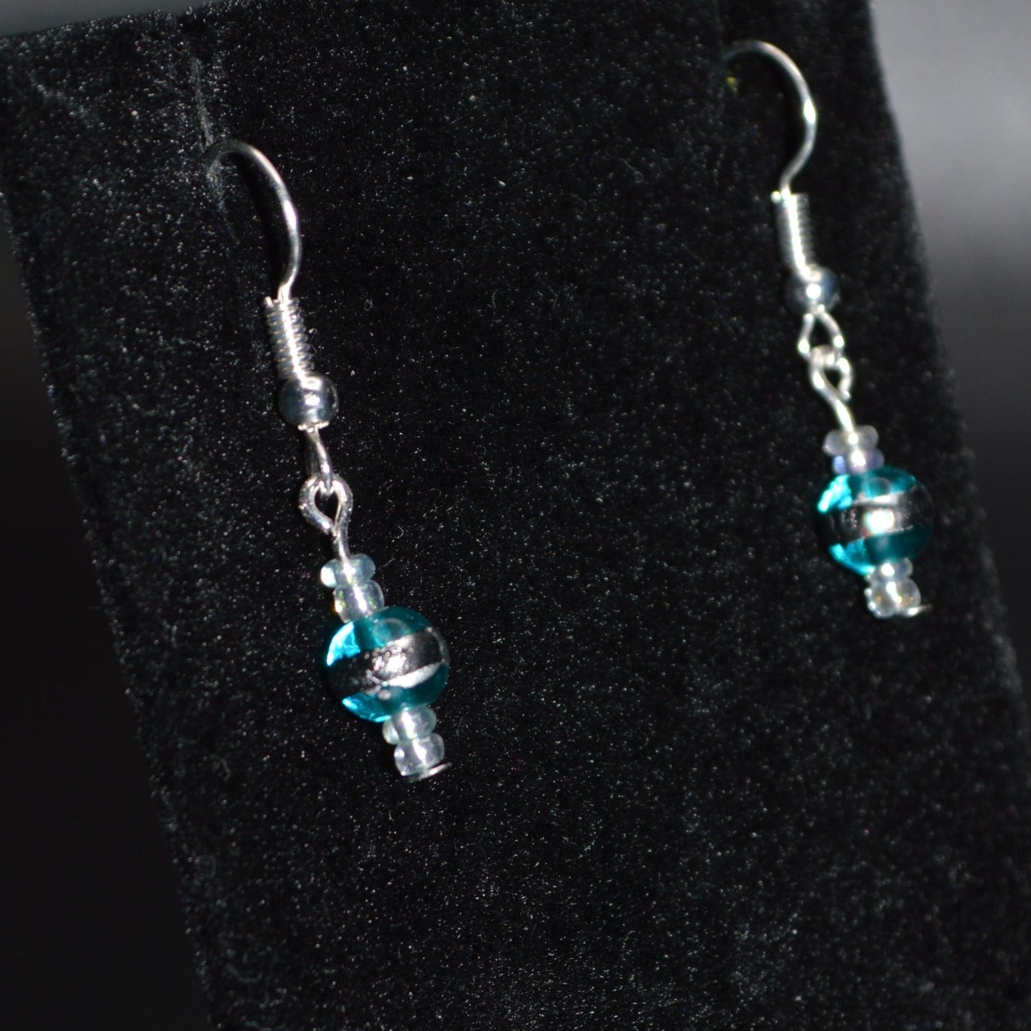 Aqua with a Silver Stripe and Seed Bead Earrings