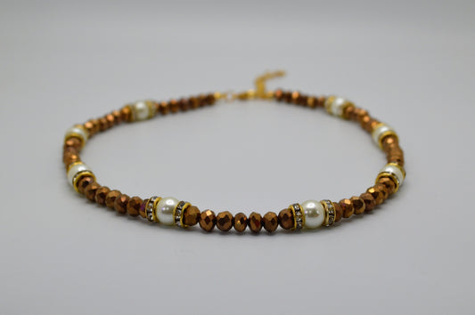 Copper Crystals and Cream Pearl Necklace