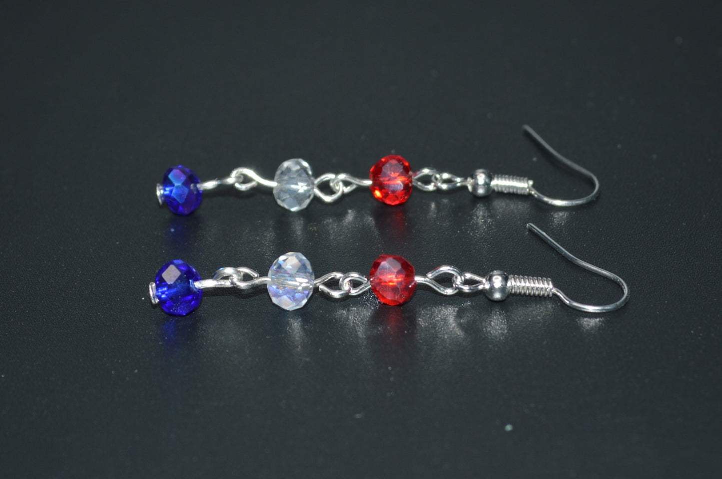 Red, White and Blue Crystal Earrings (Silver)