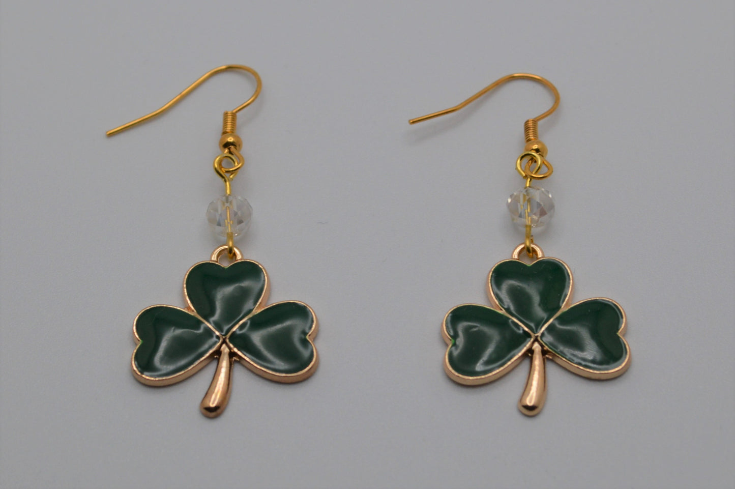 Shamrock Earrings with Crystal Beads (Evergreen)