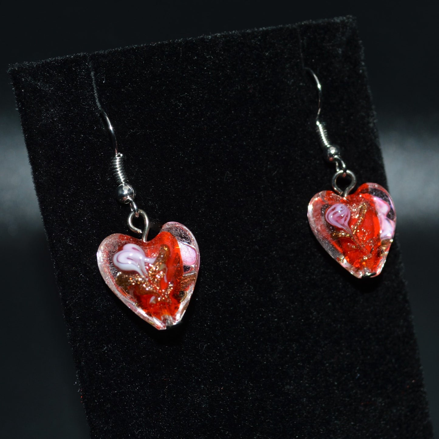Lampworked Glass Heart Earrings (Red)